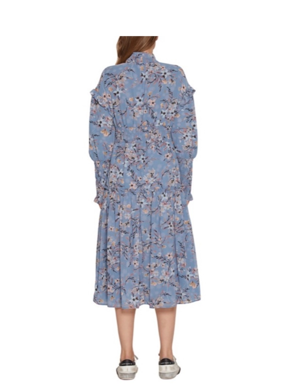 Walter Baker Blue Tie Front Floral Midi Dress
